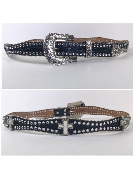 Blazin Roxx Accessories - Blazin Roxx Black Croc Cross Rhinestone Western Belt Cowgirl Medium NWOT